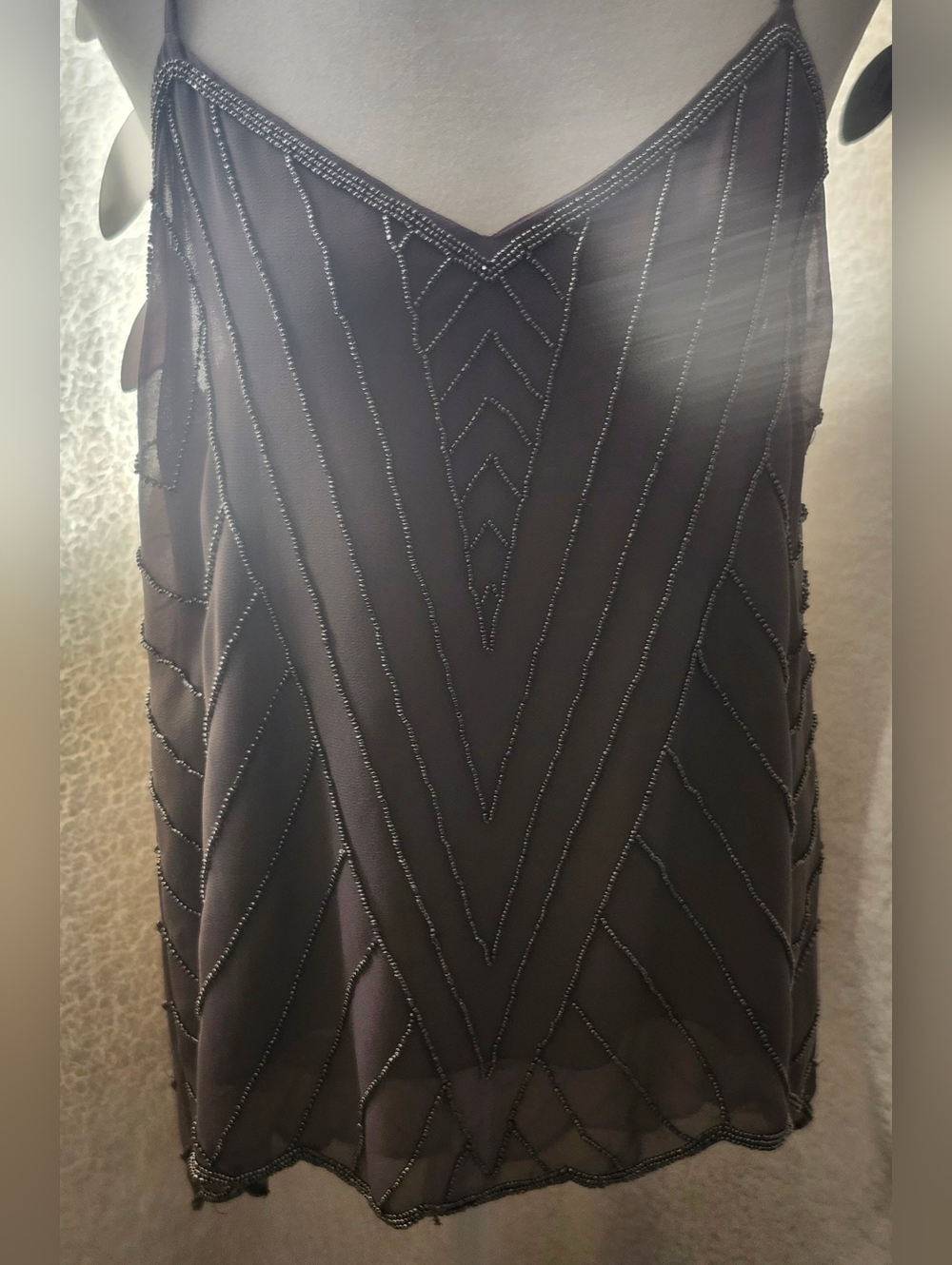 Sheer Strappy V-Neck Slip Top in Taupe